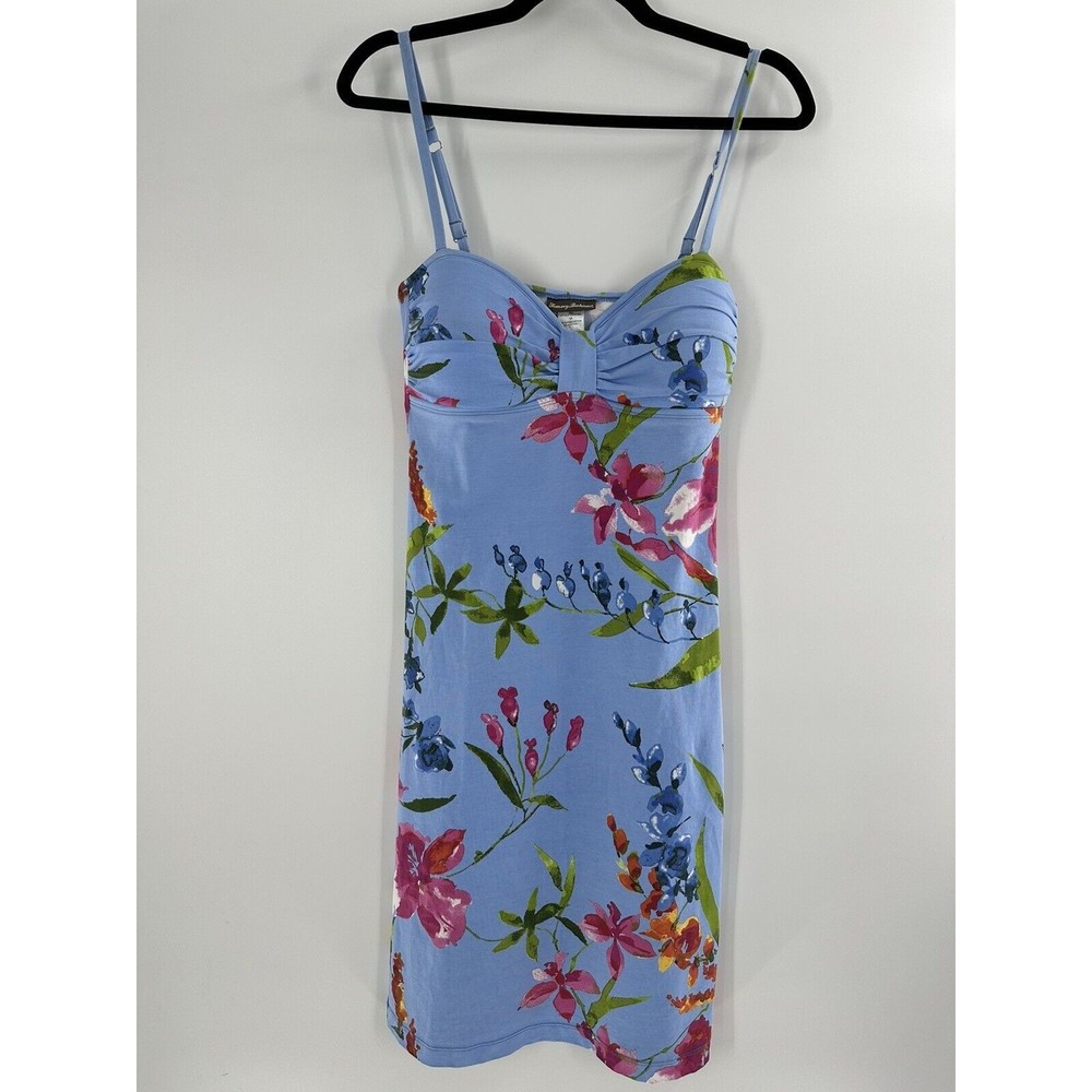 TOMMY BAHAMA Swim Coverup Dress Blue Floral M Straps Padded Beach Wear Vacation